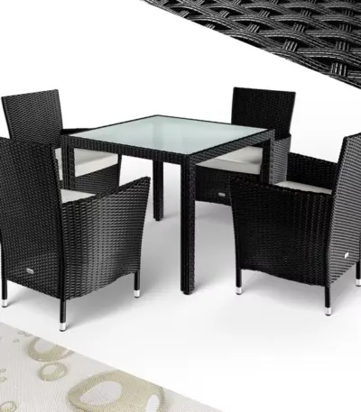 polyrattan garten sitzgruppe bali | 4 stühle & 1 tisch | schwarz