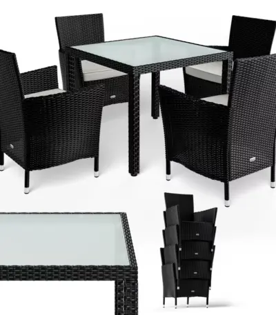 polyrattan garten sitzgruppe bali | 4 stühle & 1 tisch | schwarz