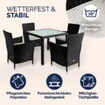 polyrattan garten sitzgruppe bali | 4 stühle & 1 tisch | schwarz