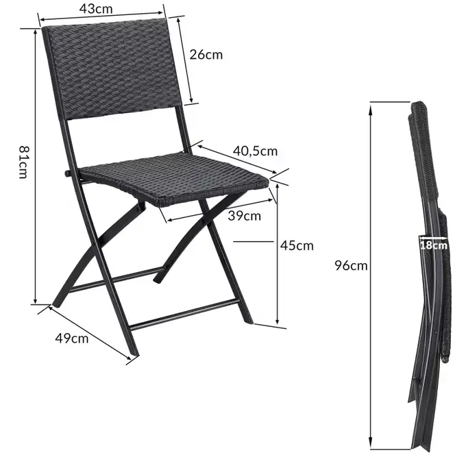 polyrattan klappstuhl mor | 2er set | schwarz