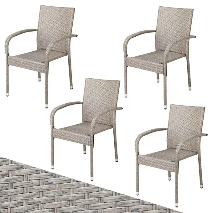polyrattan stapelstuhl comfort 4er creme